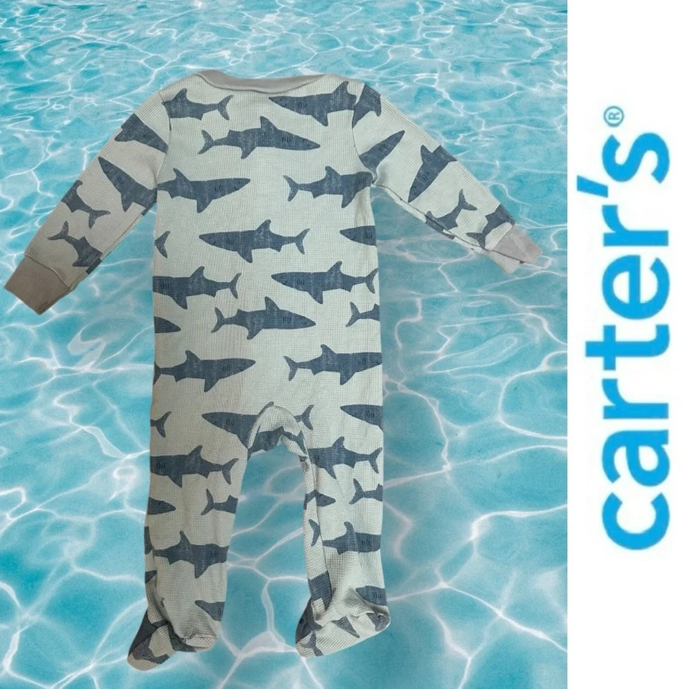 Carter's‎ Blue and Gray Shark Footies One Piece, Size 9 M, MSRP $12